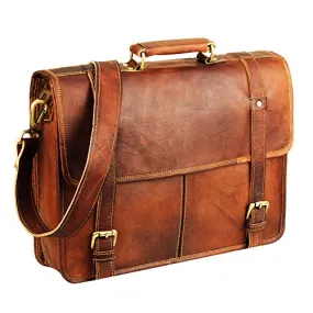 15 Inch Brown Vintage Leather laptop messenger bag for mens Leather computer Shoulder briefcase bags briefcases for men 's and women's | A perfect companion for college, office and travel By HULSH