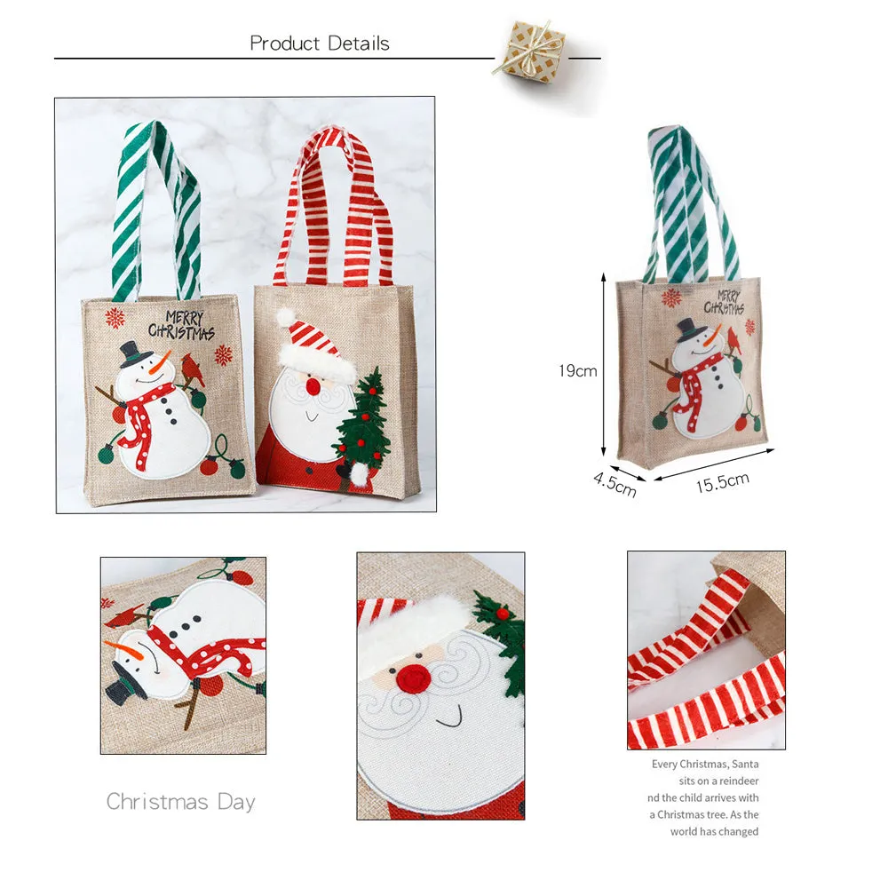 2Pcs Set Christmas Gift Bags Sackcloth Festive Cartoon hand gift bags