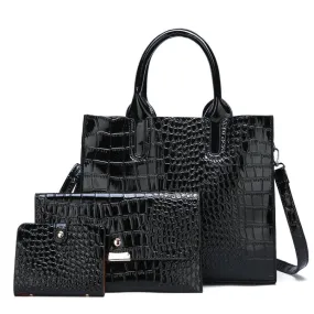 3-in-1 Women Handbag Simple Versatile Crocodile Pattern Large Shoulder