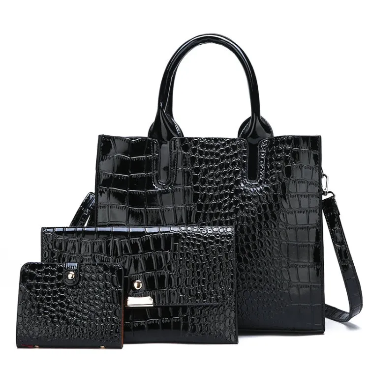 3-in-1 Women Handbag Simple Versatile Crocodile Pattern Large Shoulder