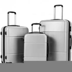 3 Pcs GLOBALWAY Luggage Set 20" 24" 28" Trolley Suitcase w/ TSA Lock-Silver Gray