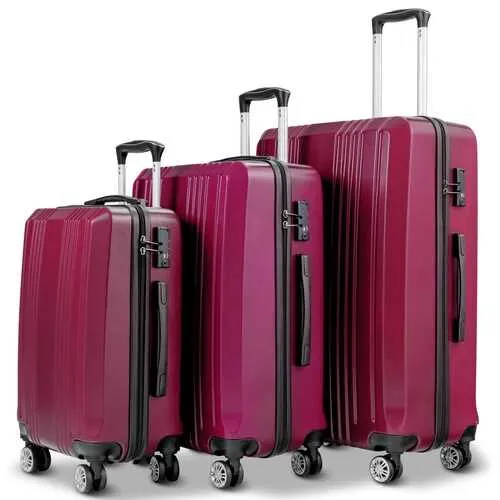 3PC Luggage Set Travel Suitcase with TSA Lock-Burgundy