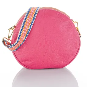 Alondra - Full Grain Leather Round Crossbody Bag - Fuchsia