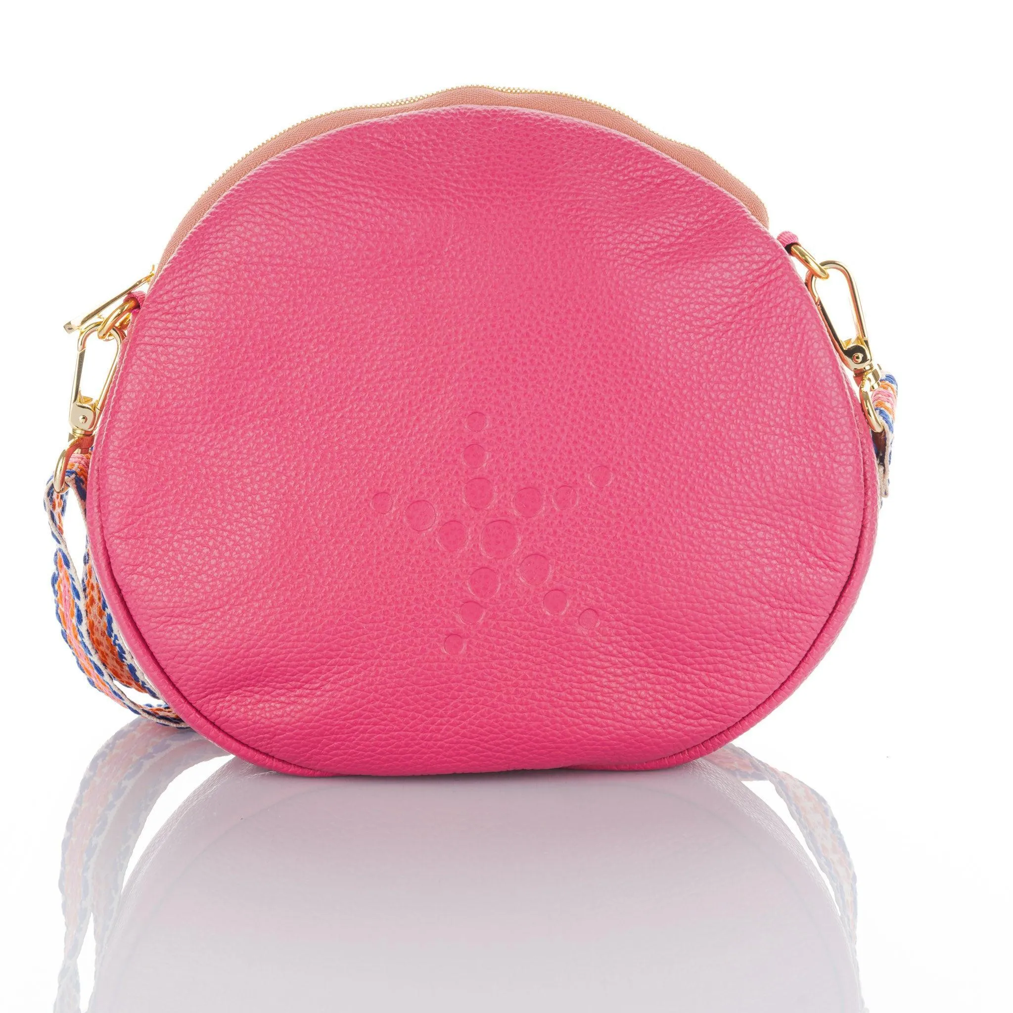 Alondra - Full Grain Leather Round Crossbody Bag - Fuchsia