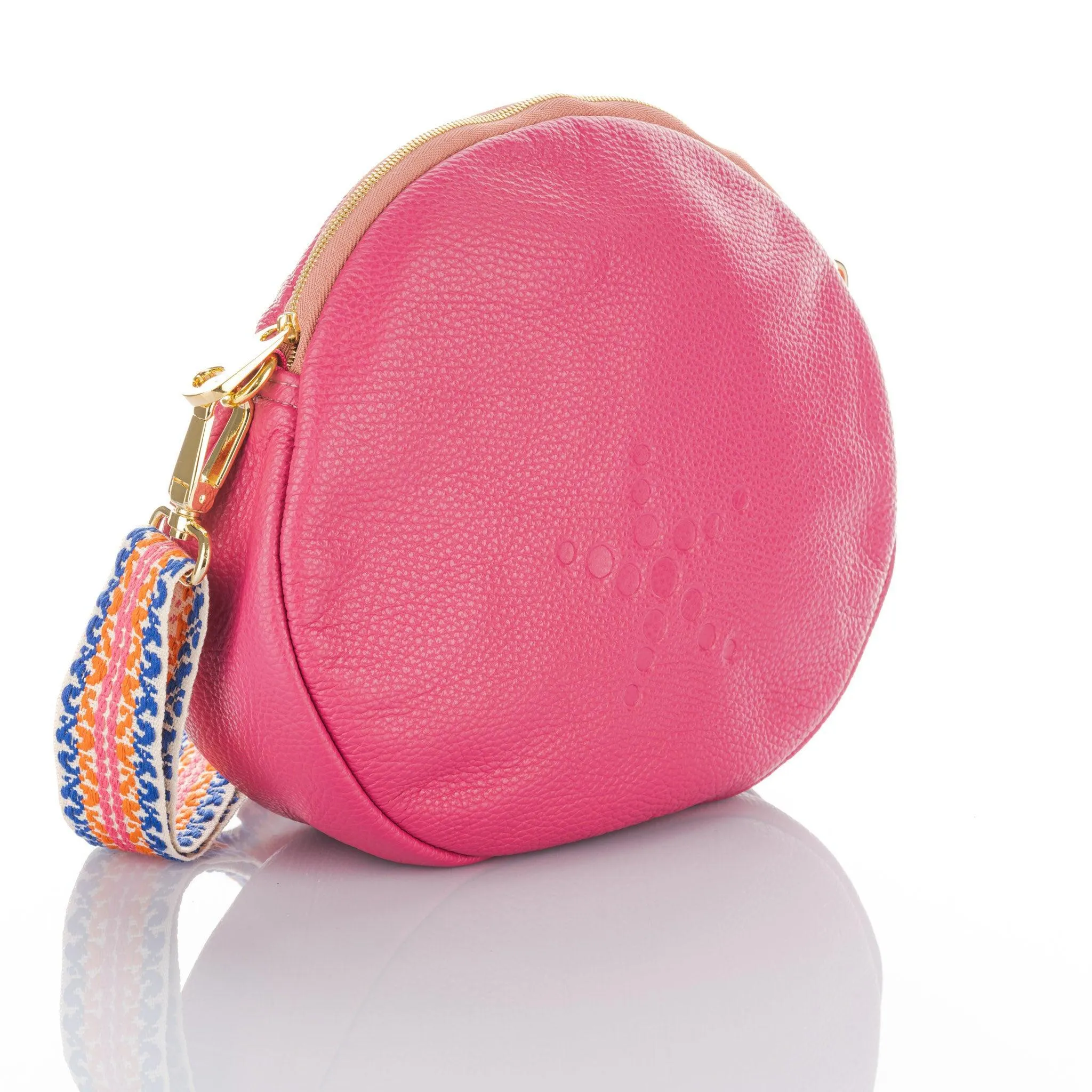 Alondra - Full Grain Leather Round Crossbody Bag - Fuchsia