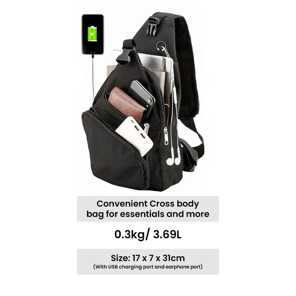 Anti-Theft USB Charging Crossbody Bag | 3.7L, Polyester