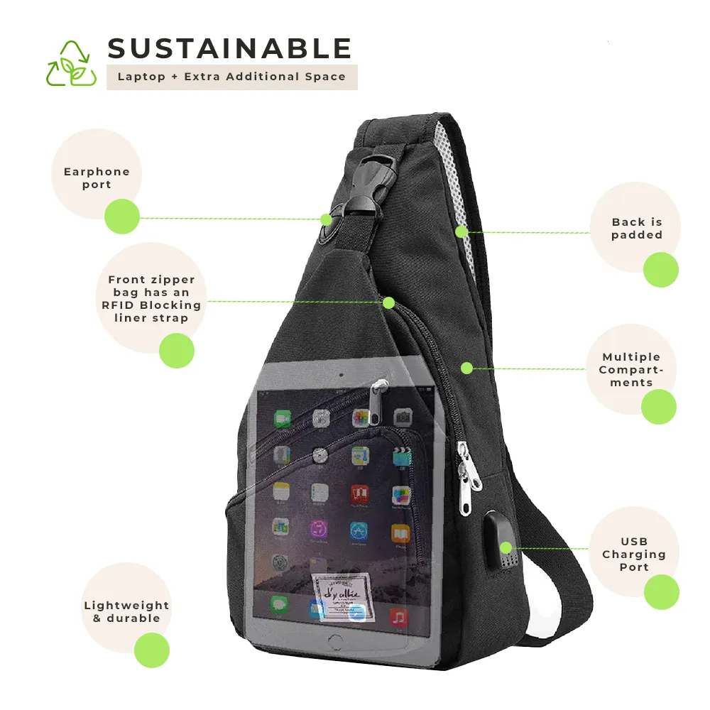 Anti-Theft USB Charging Crossbody Bag | 3.7L, Polyester