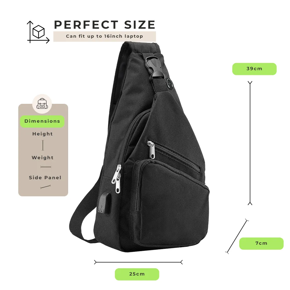 Anti-Theft USB Charging Crossbody Bag | 3.7L, Polyester