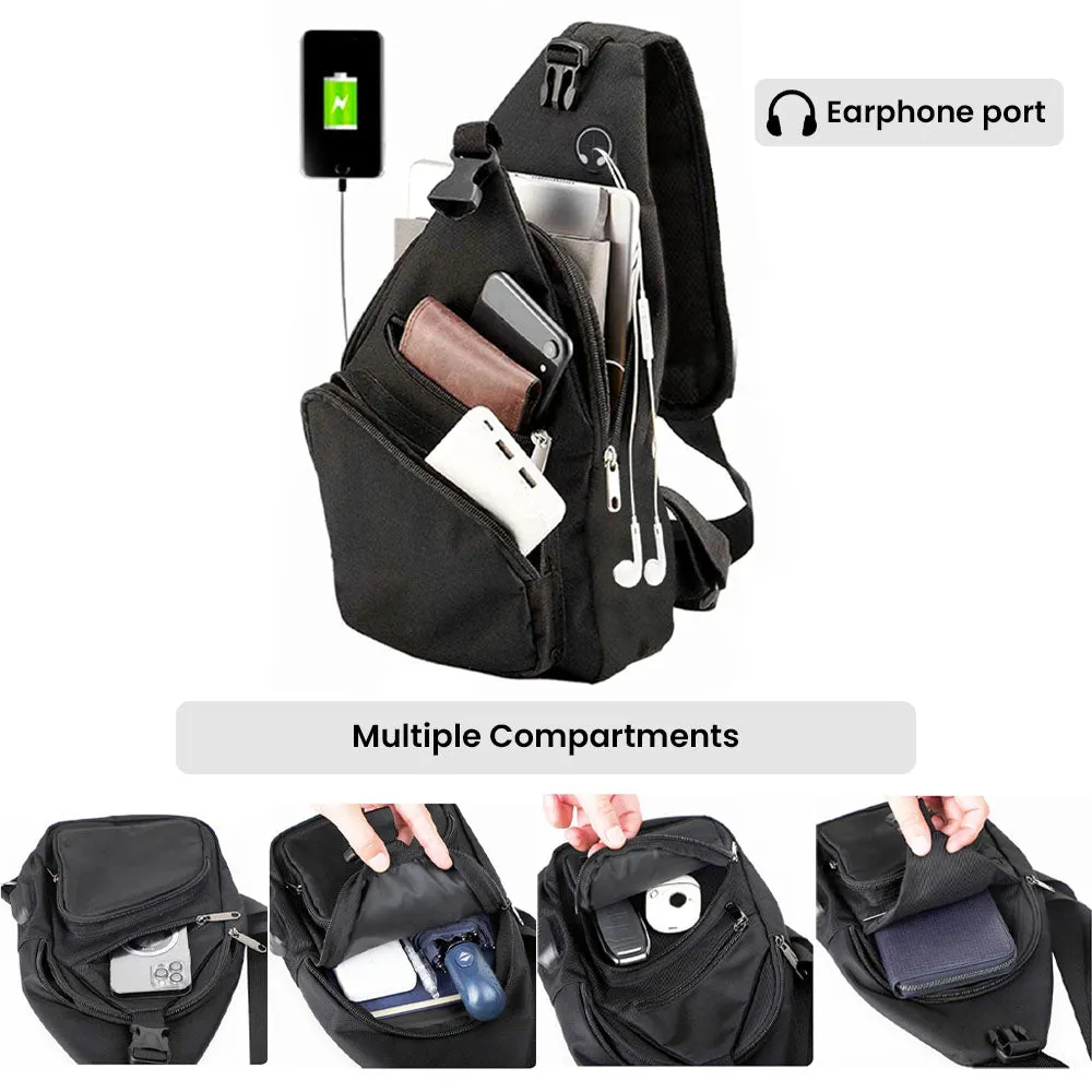 Anti-Theft USB Charging Crossbody Bag | 3.7L, Polyester