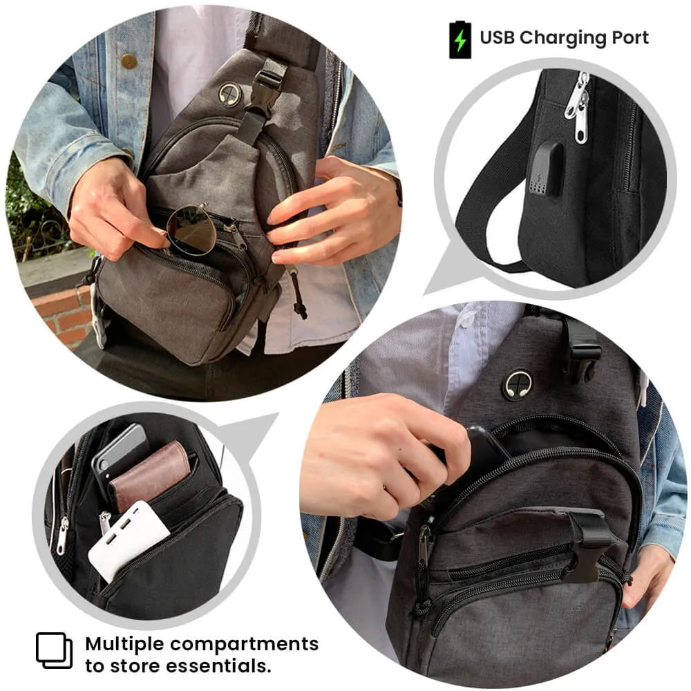 Anti-Theft USB Charging Crossbody Bag | 3.7L, Polyester