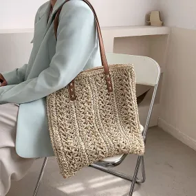 Bags for Women Straw Hand-woven Handbag Lady Casual Solid Color Large Capacity Top-handle Bag Luxury Brand Designer Handbags