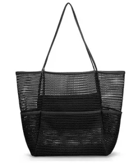 BEACH BAG MESH WITH POCKETS BLACK