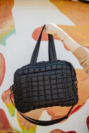 Black Quilted Weekend Duffel Bag for Women