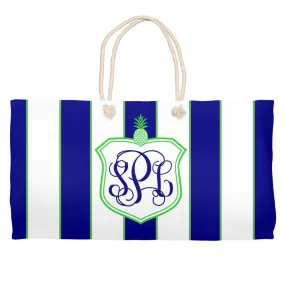 Blue Cabana Stripe Monogram Tote