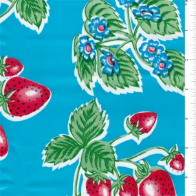 Blue Strawberry Oilcloth Roll Fabric