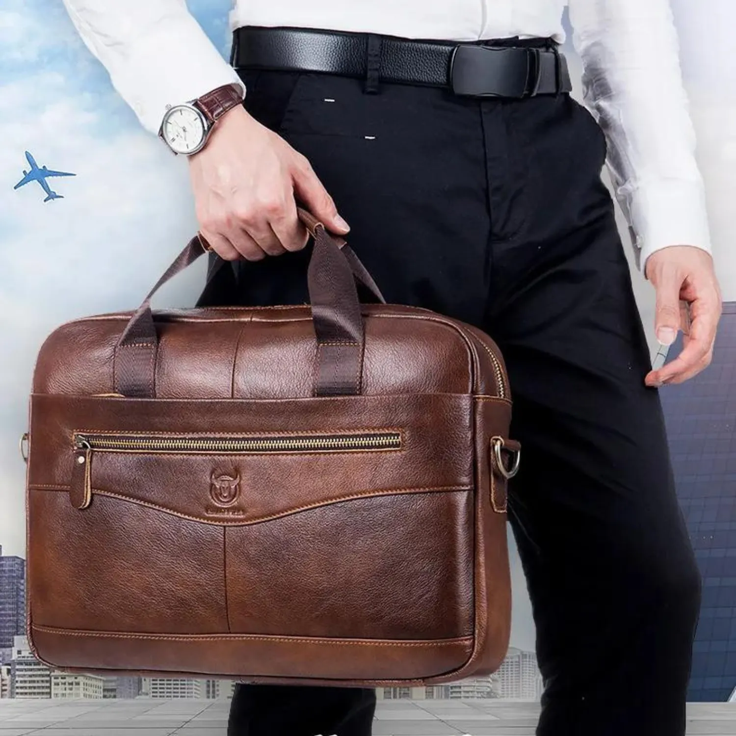 Bullcaptain Genuine Leather Executive Briefcase