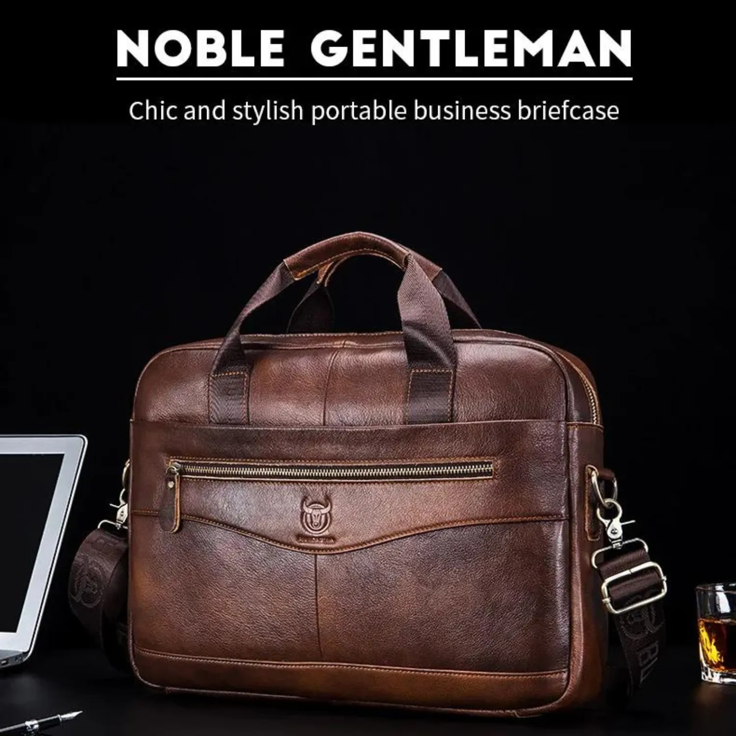 Bullcaptain Genuine Leather Executive Briefcase