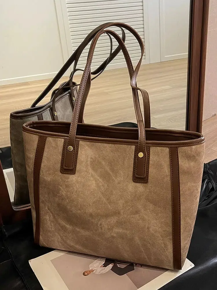 Canvas Leather Trim Tote Bag