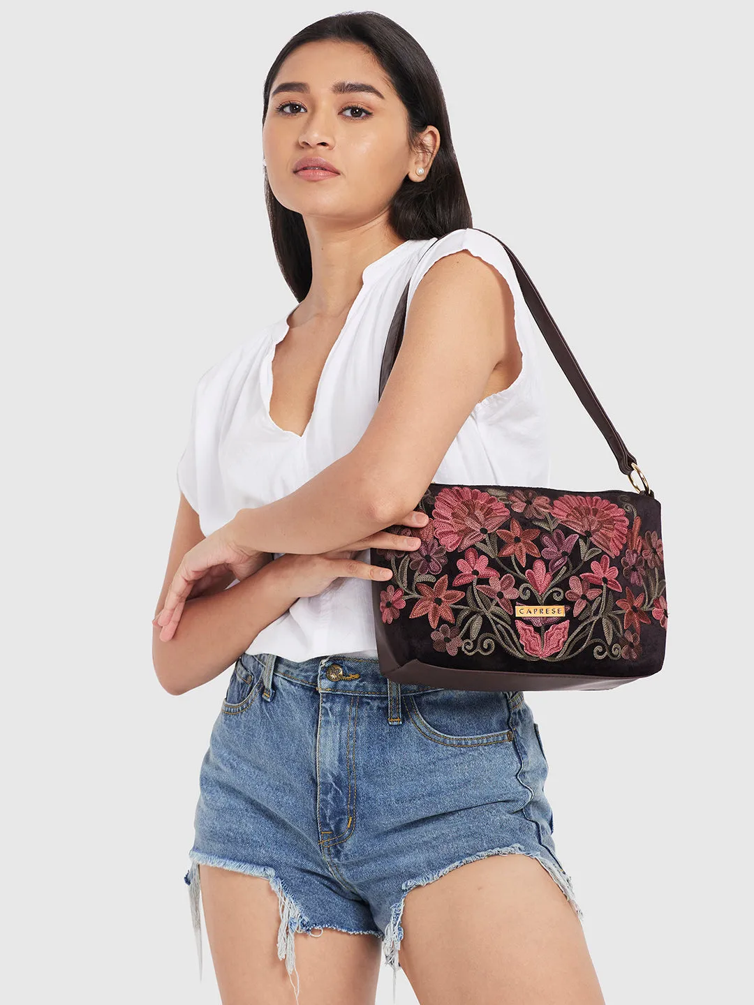 Caprese Tresna Embroidery Crossbody Handbag Brown