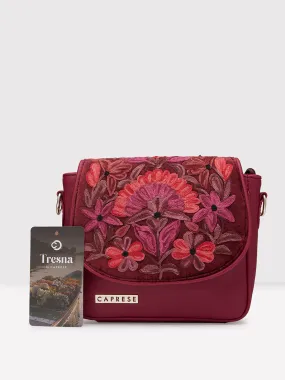 Caprese Tresna Embroidery Large Sling  Handbag Maroon