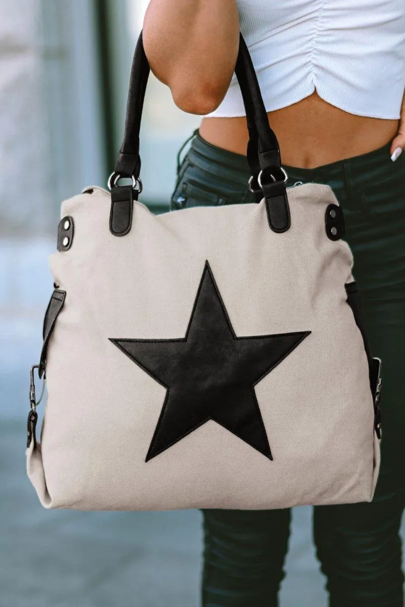 Casual Beige Star Canvas Bag