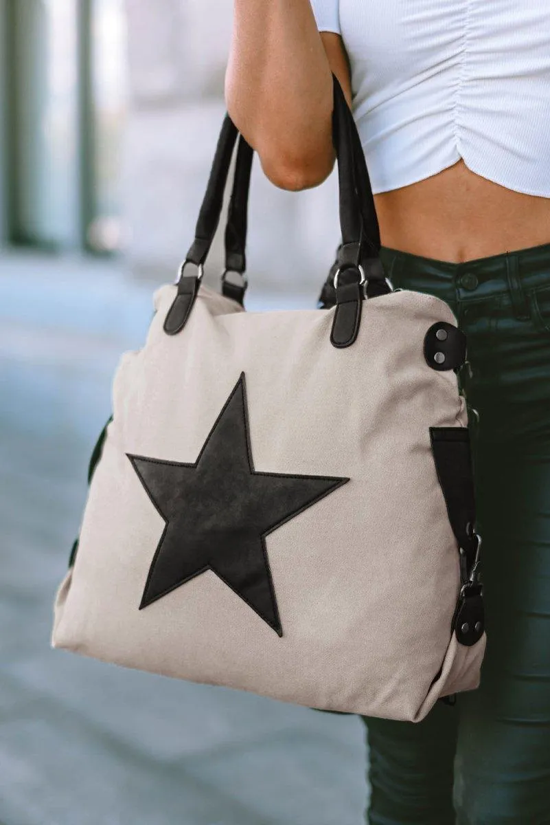 Casual Beige Star Canvas Bag