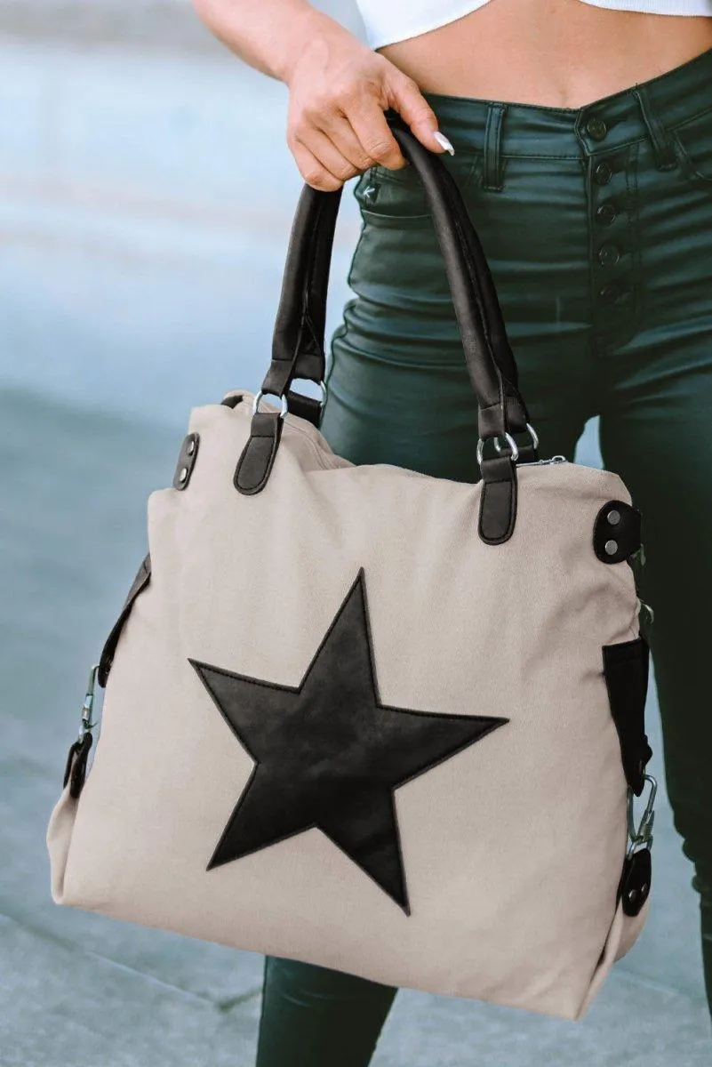 Casual Beige Star Canvas Bag