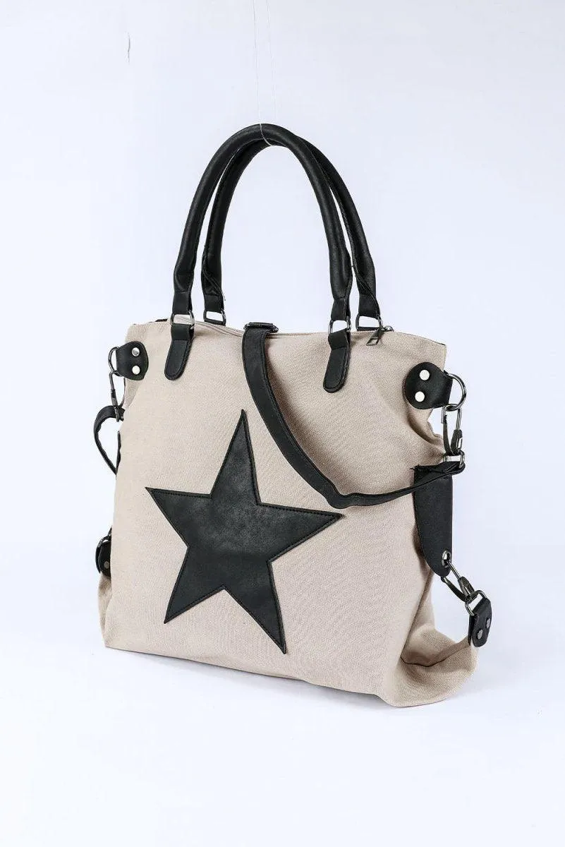 Casual Beige Star Canvas Bag