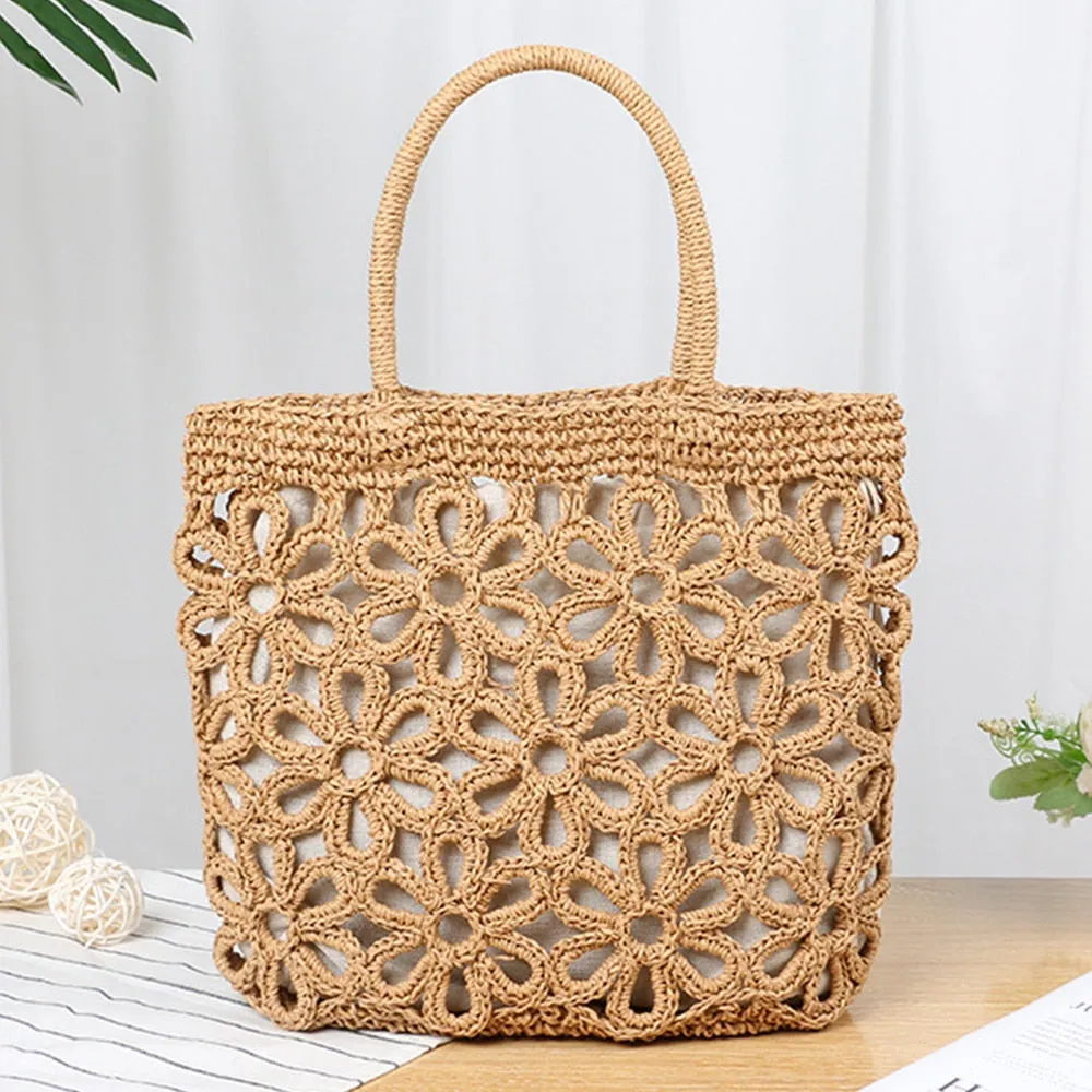 Christmas Gift Casual Hollow Straw Women Handbag Bohemian Wicker Woven Shoulder Bag Summer Beach Rattan Bag Large Capacity Tote Bali Purse 2021