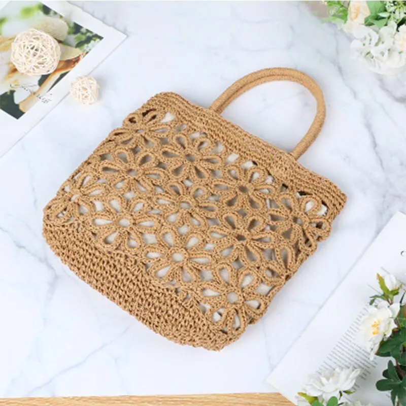 Christmas Gift Casual Hollow Straw Women Handbag Bohemian Wicker Woven Shoulder Bag Summer Beach Rattan Bag Large Capacity Tote Bali Purse 2021