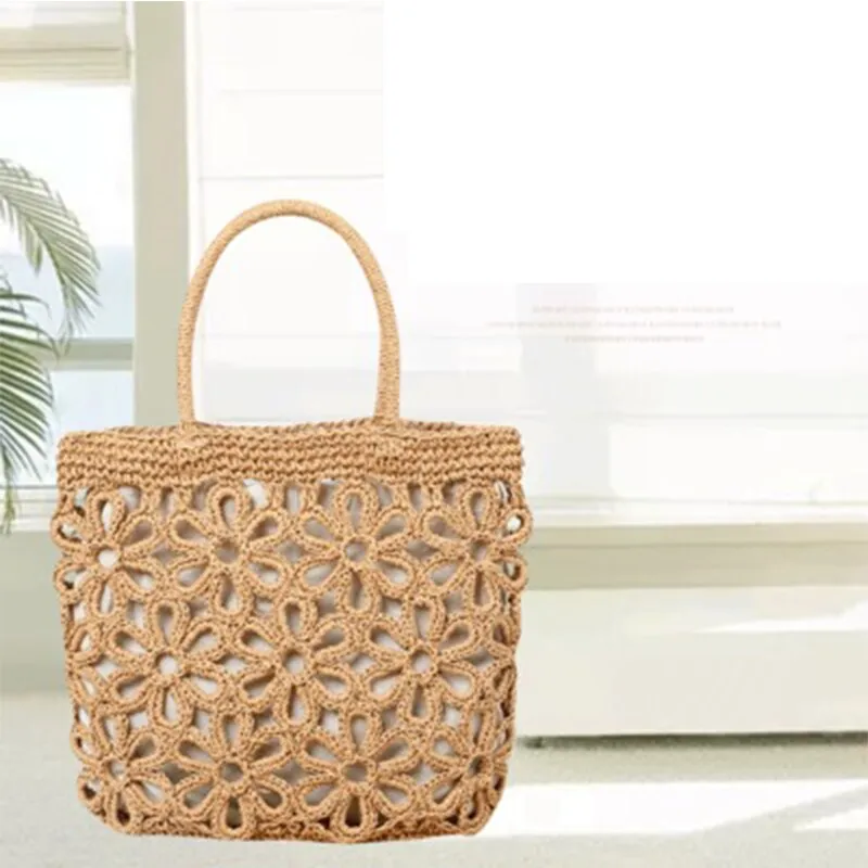 Christmas Gift Casual Hollow Straw Women Handbag Bohemian Wicker Woven Shoulder Bag Summer Beach Rattan Bag Large Capacity Tote Bali Purse 2021