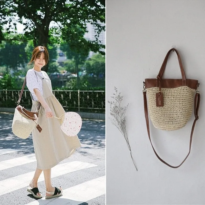 Christmas Gift casual rattan large capacity tote wicker woven women handbags handmade shoulder crossbody bag summer beach straw bags big purse