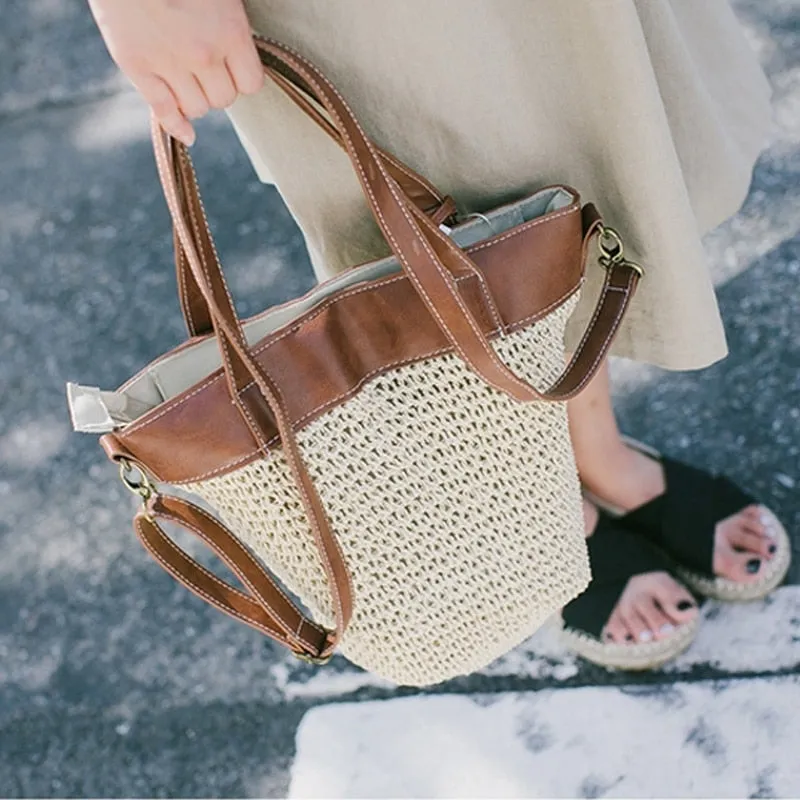 Christmas Gift casual rattan large capacity tote wicker woven women handbags handmade shoulder crossbody bag summer beach straw bags big purse