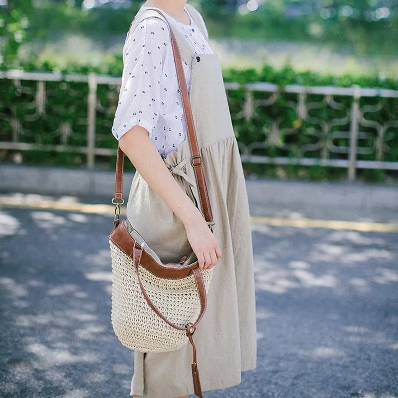 Christmas Gift casual rattan large capacity tote wicker woven women handbags handmade shoulder crossbody bag summer beach straw bags big purse