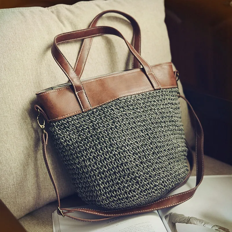 Christmas Gift casual rattan large capacity tote wicker woven women handbags handmade shoulder crossbody bag summer beach straw bags big purse