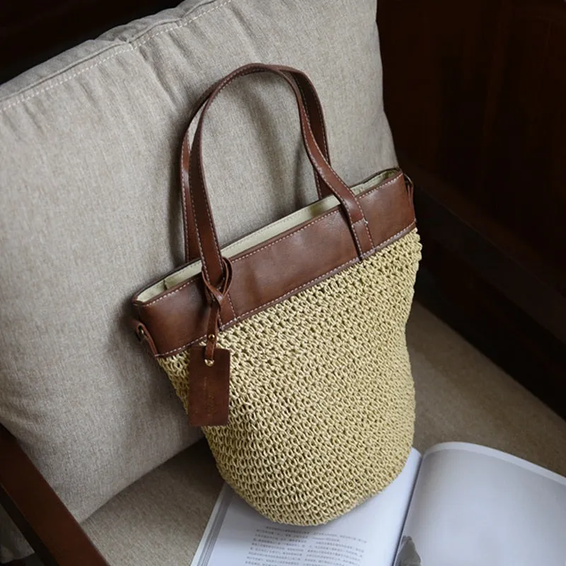 Christmas Gift casual rattan large capacity tote wicker woven women handbags handmade shoulder crossbody bag summer beach straw bags big purse