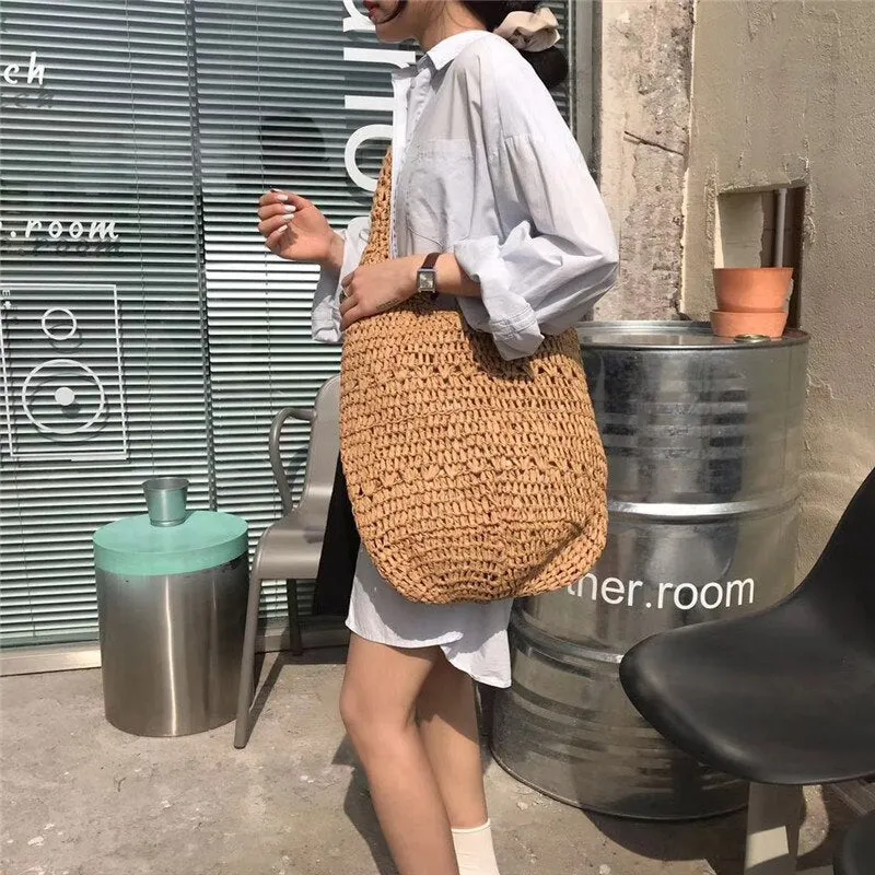 Christmas Gift casual straw large capacity tote wicker woven women shoulder crossbody bags handmade handbags bohemian summer beach big purses