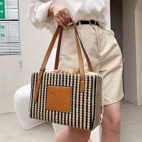 Christmas Gift Casual Striped Basket Straw Bags Rattan Woven Women Shoulder Bags Wicker Woven Handbags Summer Beach Large Tote Big Purses 2021