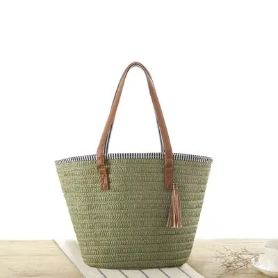 Christmas Gift casual tassel straw bags rattan women handbags wicker woven shoulder bags large capacity tote bucket bag summer beach purses new