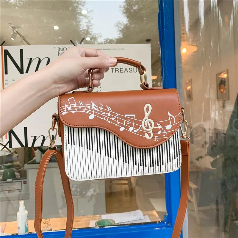 Christmas Gift Embroidered Piano Keys Square Tote Bag 2021 New High Quality Pu Leather Women's Designer Handbag Small Shoulder Messenger Bag