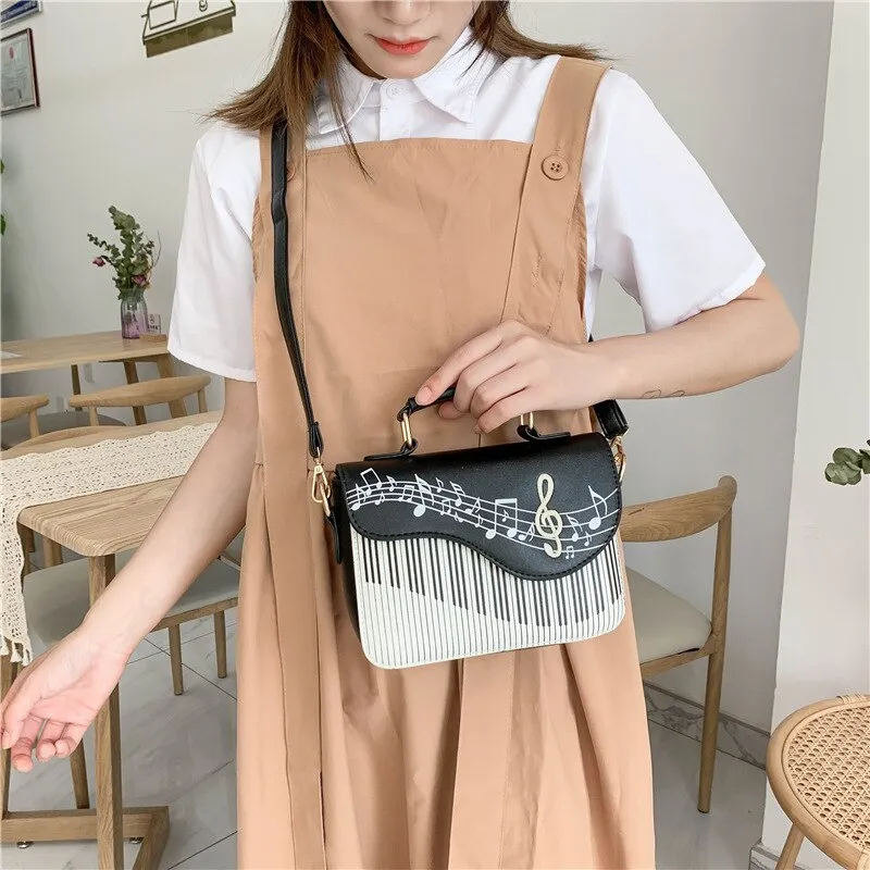 Christmas Gift Embroidered Piano Keys Square Tote Bag 2021 New High Quality Pu Leather Women's Designer Handbag Small Shoulder Messenger Bag