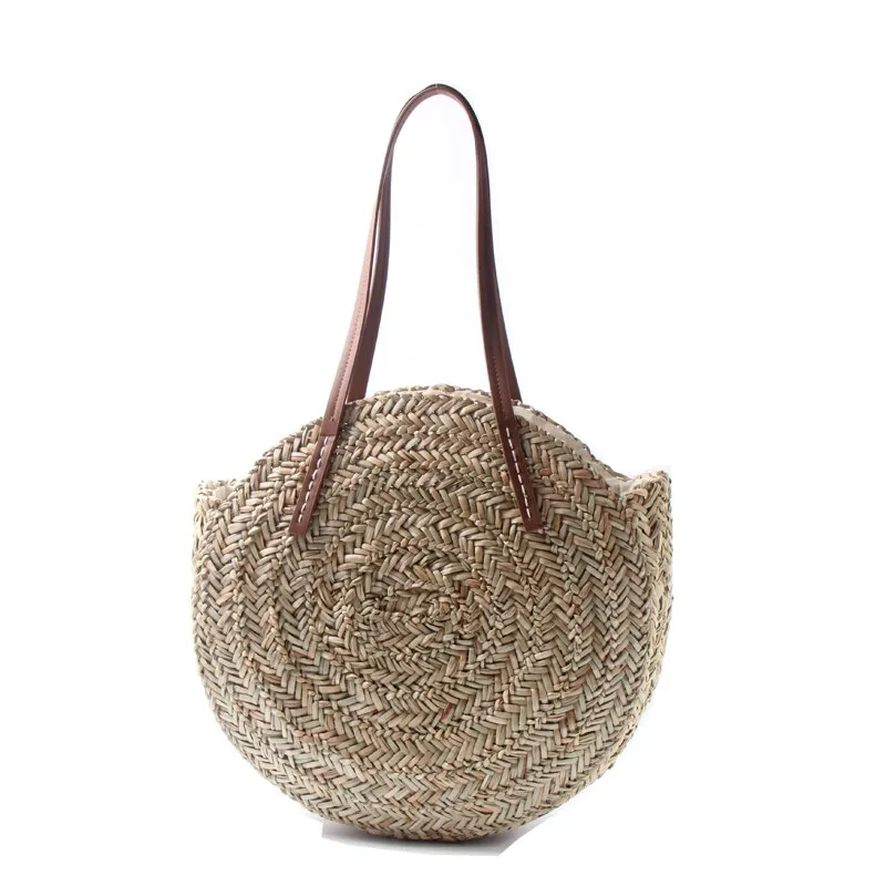 Christmas Gift Fashion Round Straw Bags Rattan Women Shoulder Bags Casual Wicker Woven Handbags Moroccan Palm Basket Beach Bag Summer Big Tote