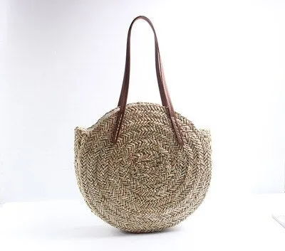 Christmas Gift Fashion Round Straw Bags Rattan Women Shoulder Bags Casual Wicker Woven Handbags Moroccan Palm Basket Beach Bag Summer Big Tote