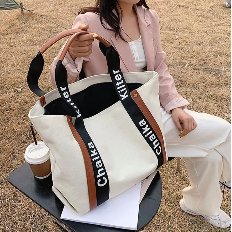 Christmas Gift Lazy Style Women's Large Capacity Shopping Bags Canvas Handbags Underarm Single Shoulder Bags Korean Fashion College Style Bags