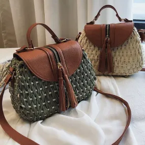 Christmas Gift Saddle Vintage Tassel Rattan Women Shouder Crossbody Bags Designer Wikcer Woven Handbags Casual Ladies Summer Beach Straw Purses