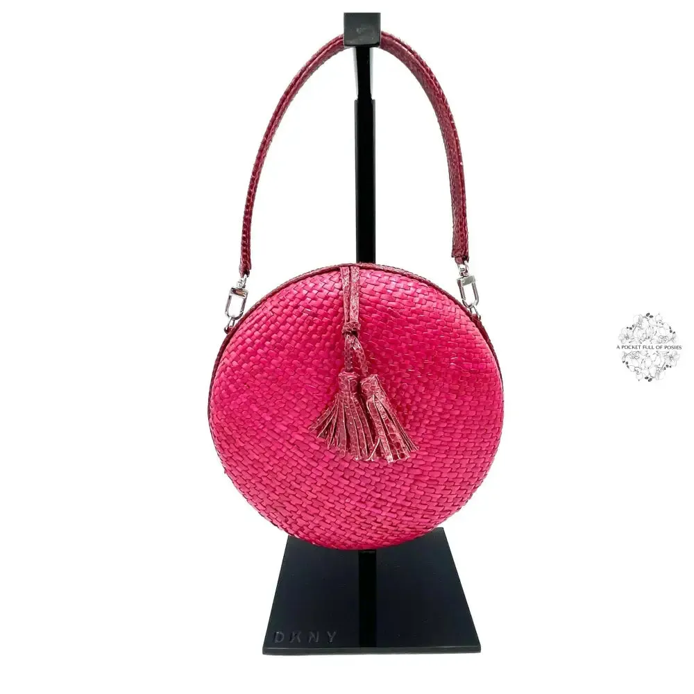 Circle Leather Strap and Tassel Woven Straw Handbag | Round Straw Rattan Handbag