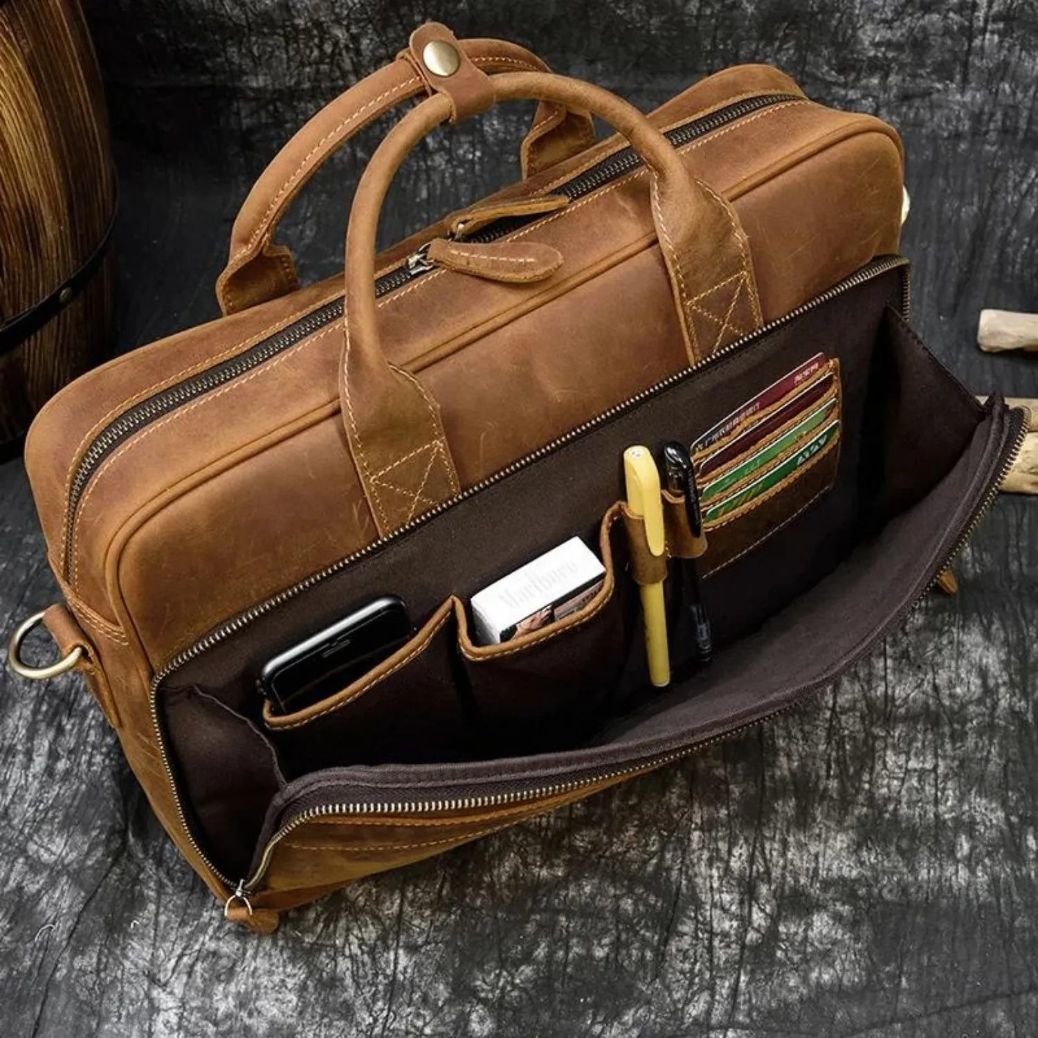 Classic Leather Laptop Briefcase - Professional and Versatile