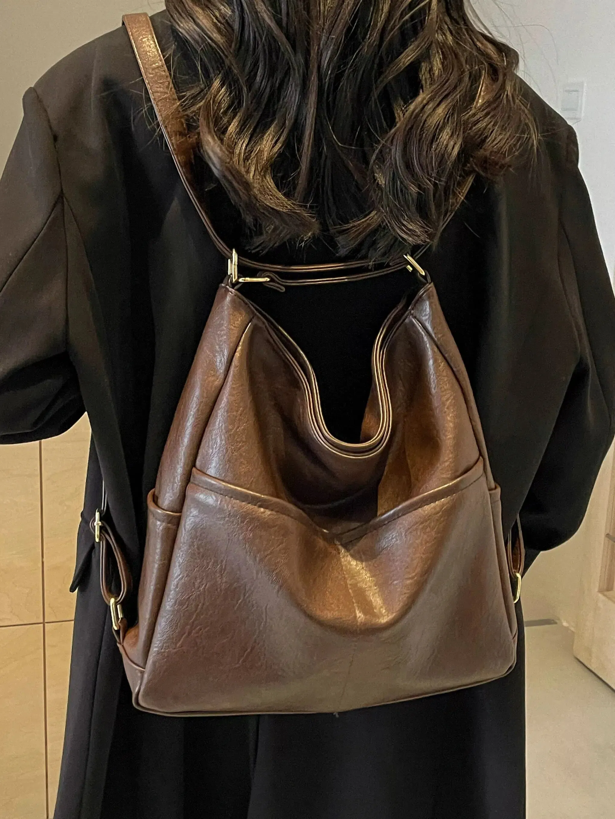 Convertible Leather Backpack Tote Bag