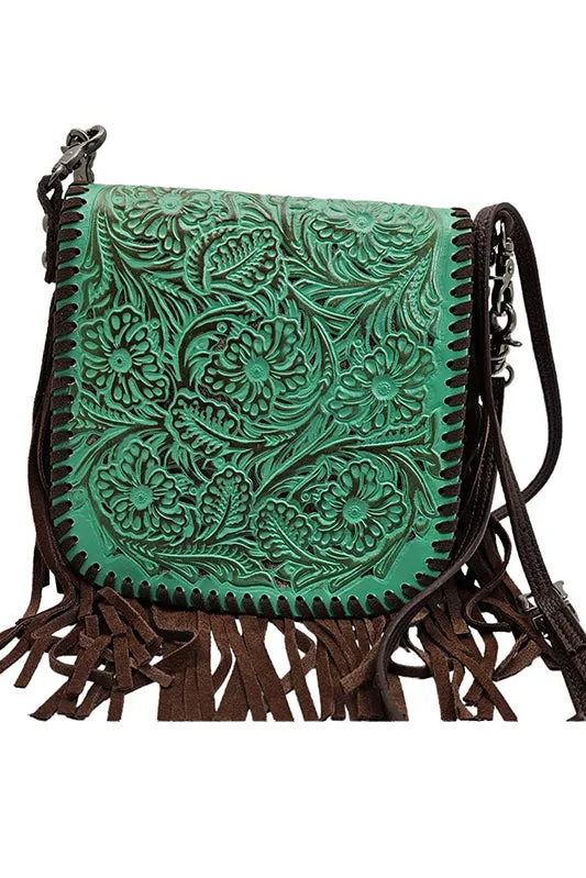 Cowgirl Up Turquoise Leather Fringe Handbag