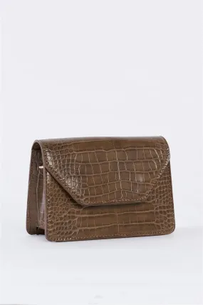 Deep Taupe Croc Hardware Belt Strap Detail Shoulder Bag /3 Bags